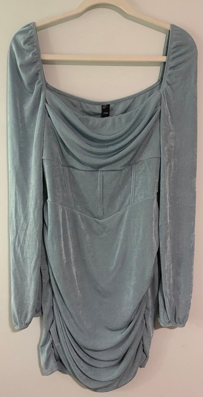 NWT CIDER Blue Cowl Neck Corset Ruched Mini Dress Women's XL Bodycon